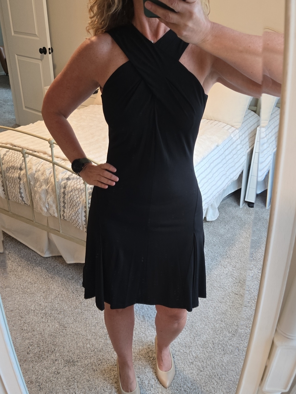 Michael Kors Black One-Shoulder Cross-Front Dress